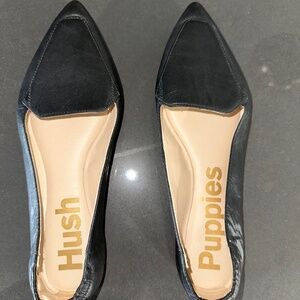Hush Puppies Pointed Flat Shoes, Black, Size 10 Womens Wide Large